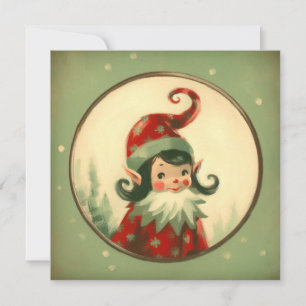 Tarjeta Festiva Elfo Retro de Santa Navideño Vintage