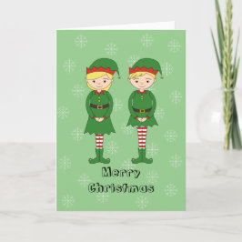 Tarjeta Festiva Elfos de ilusima Copos de Nieve Verde Claro Navida