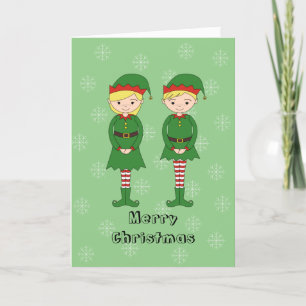 Tarjeta Festiva Elfos de ilusima Copos de Nieve Verde Claro Navida