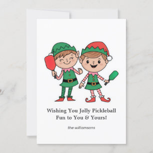 Tarjeta Festiva Elfos divertidos de pickleball en Navidad, texto p