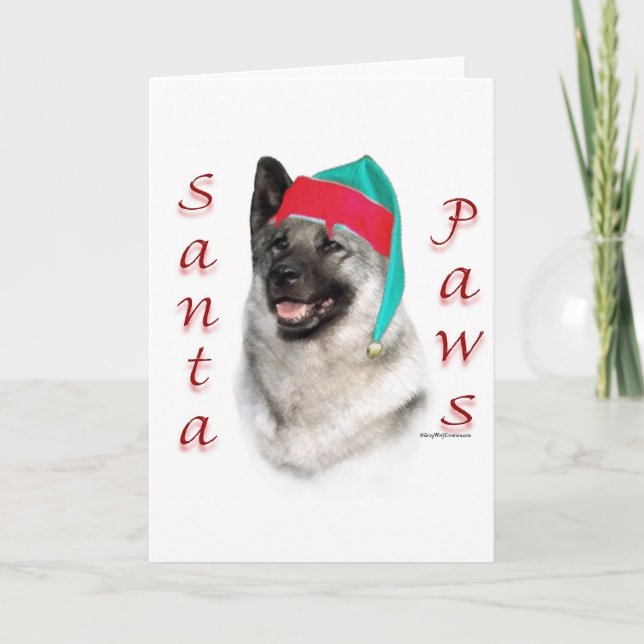 Tarjeta Festiva Elkhound Santa Paws de Noruega (Anverso)