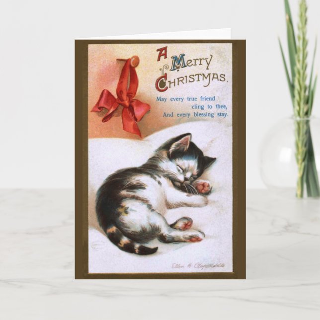 Tarjeta Festiva Ellen H. Clapsaddle: Navidades Kitten (Anverso)