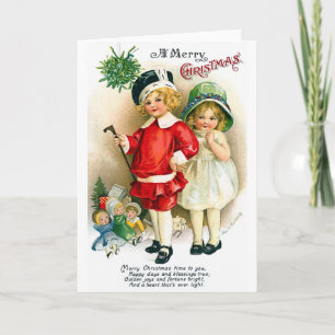 Tarjeta Festiva Ellen H. Clapsaddle: Niño y Chica con juguetes