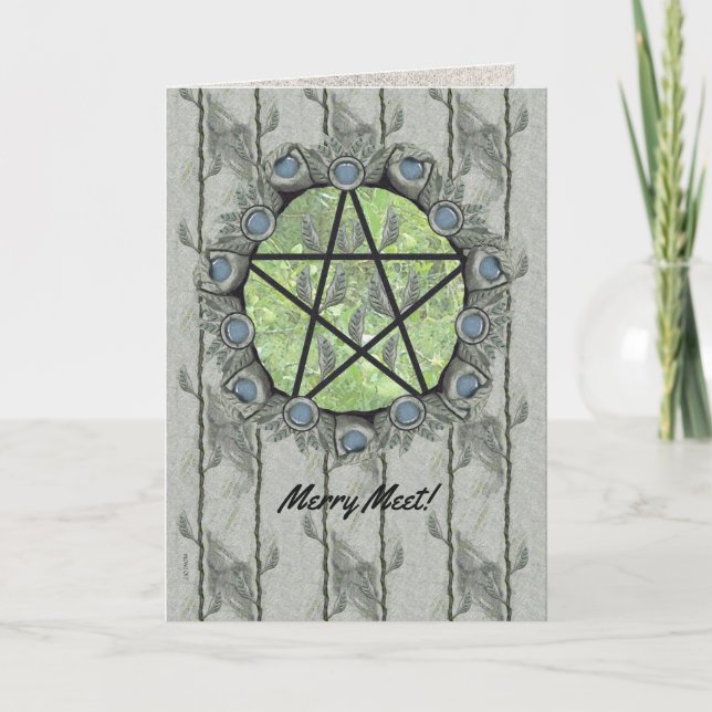 Tarjeta Festiva Elvenwood Pentacle Green Leaf (Anverso)