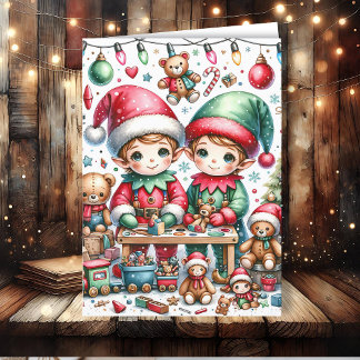 Tarjeta Festiva Elves, Navidades adorables, en su tienda de juguet