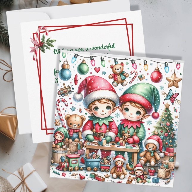 Tarjeta Festiva Elves, Navidades adorables, en su tienda de juguet (Subido por el creador)