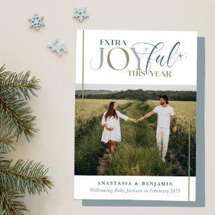 Tarjeta Festiva Embarazo extra alegre azul y verde venado