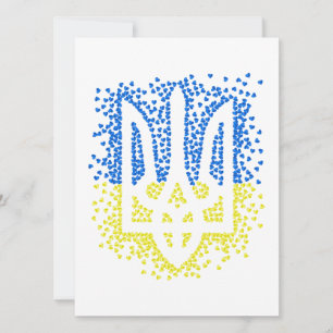 Tarjeta Festiva Emblema ucraniano trident tryzub esparce corazones