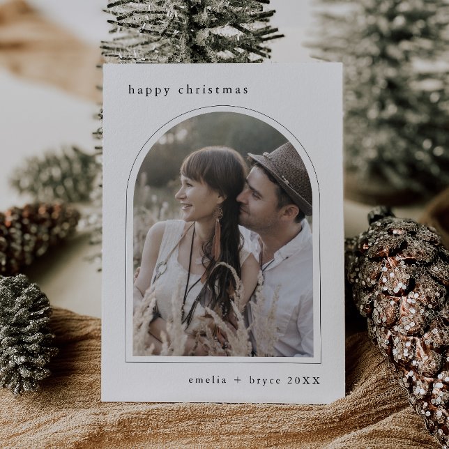 Tarjeta Festiva EMELIA Black Cute Family Photo Happy Navidades (EMELIA Black Cute Family Photo Happy Christmas Holiday Card)