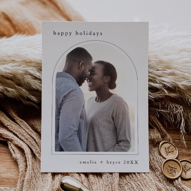 Tarjeta Festiva EMELIA Black Happy Holidays Cute Family Photo (EMELIA Black Happy Holidays Cute Family Photo Holiday Card)