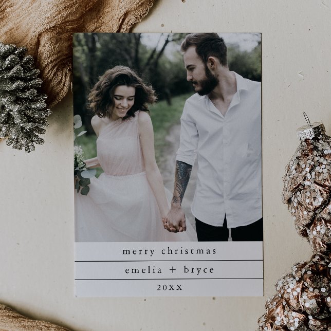 Tarjeta Festiva EMELIA Black Simple Family Photo Merry Christmas (EMELIA Black Simple Family Photo Merry Christmas Holiday Card)