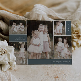 Tarjeta Festiva EMELIA Blue Cute Modern Multi Photo Navidades