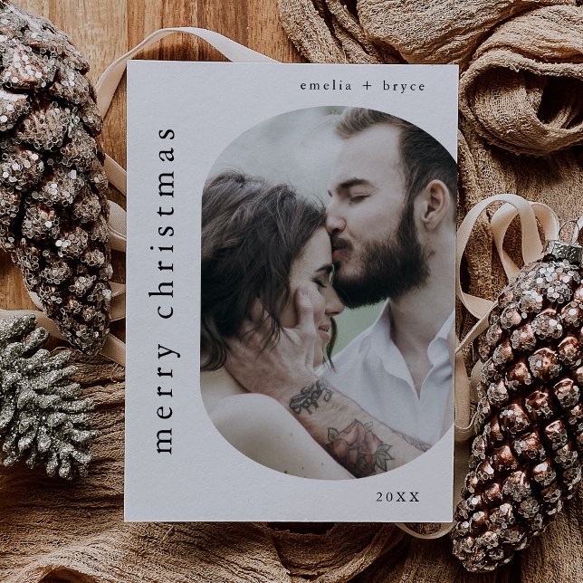 Tarjeta Festiva EMELIA Foto de la familia de imágenes negras Ferry (EMELIA Black Picture Family Photo Merry Christmas Holiday Card)