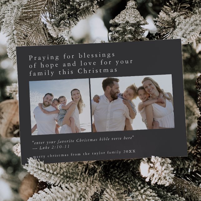 Tarjeta Festiva EMELIA Foto Gris Única Biblia Cita Navidades (EMELIA Gray Photo Unique Bible Quotes Christmas Holiday Card)