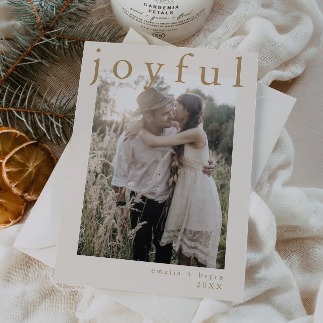 Tarjeta Festiva EMELIA Gold Boho Xmas Foto Navidades alegres (EMELIA Gold Boho Xmas Photo Joyful Christmas Holiday Card)