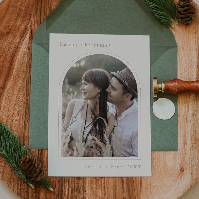 Tarjeta Festiva EMELIA Gold Cute Family Photo Happy Navidades (EMELIA Gold Cute Family Photo Happy Christmas Holiday Card)