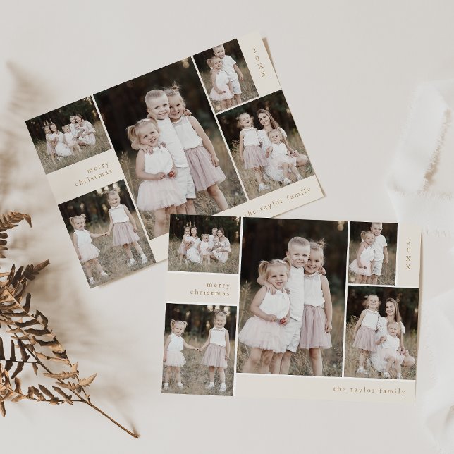Tarjeta Festiva EMELIA Gold Cute Front Back Multi Photo Navidades (EMELIA Gold Cute Front Back Multi Photo Christmas Holiday Card (Double Sided Card))