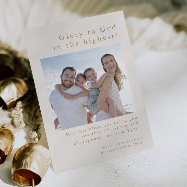 Tarjeta Festiva EMELIA Gold Family Foto Dios Navidades cristianos (EMELIA Gold Family Photo God Christian Christmas Holiday Card)