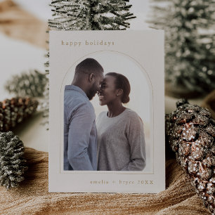 Tarjeta Festiva EMELIA Gold Happy Holidays Cute Family Photo