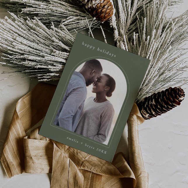 Tarjeta Festiva EMELIA Green Happy Holidays Cute Family Photo (EMELIA Green Happy Holidays Cute Family Photo Holiday Card)