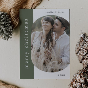 Tarjeta Festiva EMELIA Green Xmas Grey Photo Merry Christmas