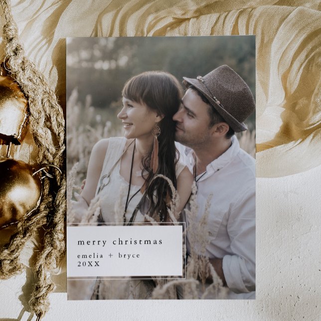 Tarjeta Festiva EMELIA Navidades de fotografía únicos e imprimible (EMELIA Black Printable Cute Unique Photo Christmas Holiday Card)