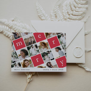 Tarjeta Festiva EMELIA Red Moderno Family Multi Photo Navidades