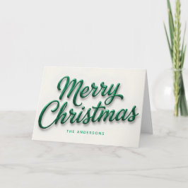 Tarjeta Festiva Emerald Elegance Retro Script Merry Christmas