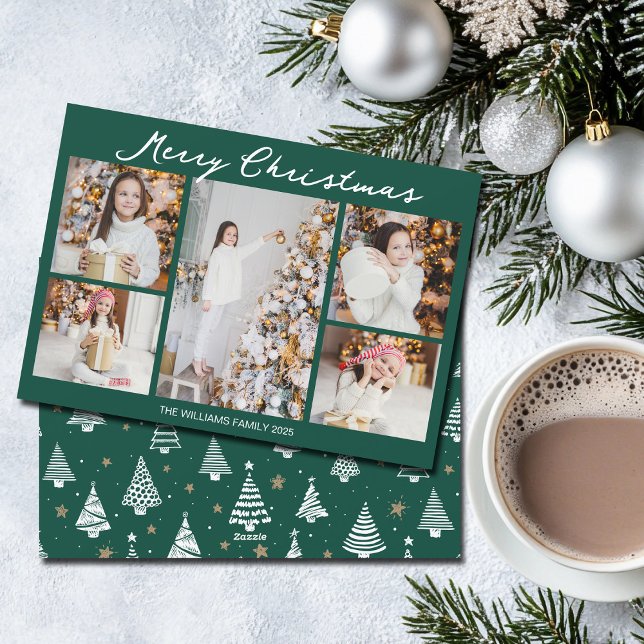 Tarjeta Festiva Emerald Green Merry Christmas Photo Collage (Subido por el creador)