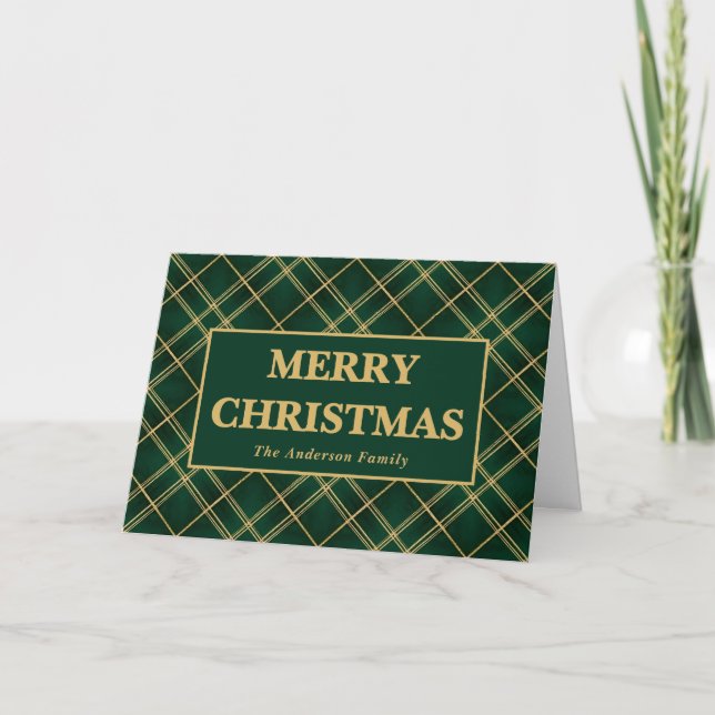 Tarjeta Festiva Emerald Luxe Plaid Christmas (Anverso)