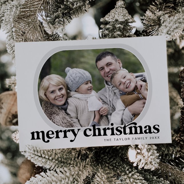 Tarjeta Festiva EMERY Black Family Photo Simple Merry Christmas (EMERY Black Family Photo Simple Merry Christmas Holiday Card)