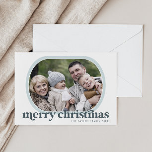 Tarjeta Festiva EMERY Blue Family Photo Simple Merry Christmas