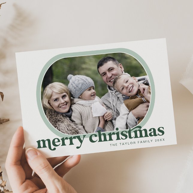 Tarjeta Festiva EMERY Green Family Photo Simple Merry Christmas (EMERY Green Family Photo Simple Merry Christmas Holiday Card)