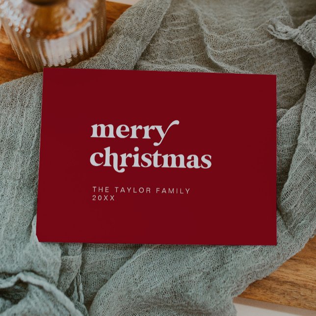 Tarjeta Festiva EMERY Red Easy Retro Diversión simple Feliz Navida (EMERY Red Easy Retro Fun Simple Merry Christmas Holiday Card)