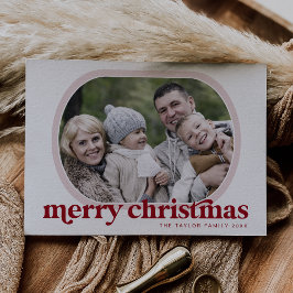 Tarjeta Festiva EMERY Red Pink Family Photo Simple Merry Christmas