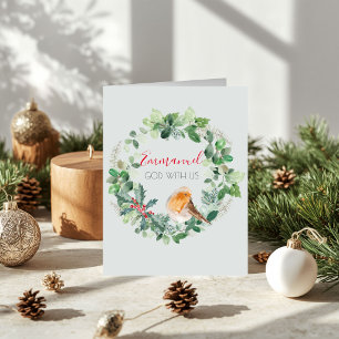 Tarjeta Festiva Emmanuel Dios con Nosotros Corona de Acuarela Navi