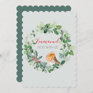 Tarjeta Festiva Emmanuel God with Uu Watercolor Wreath Navidades