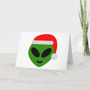 Tarjeta Festiva emoji alienígena de santa verde