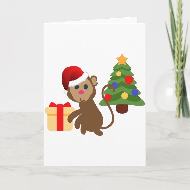 Tarjeta Festiva emoji de monos santa claus (Anverso)