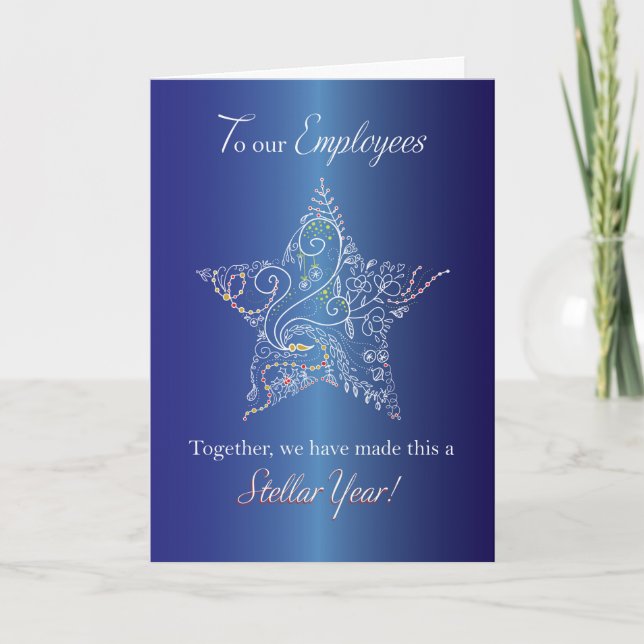 Tarjeta Festiva Empleados, Holiday Star Blue (Anverso)