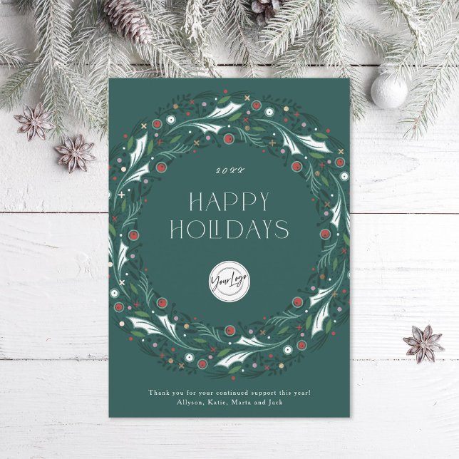 Tarjeta Festiva Empresa comercial minorista Wreath Turquoise (Subido por el creador)