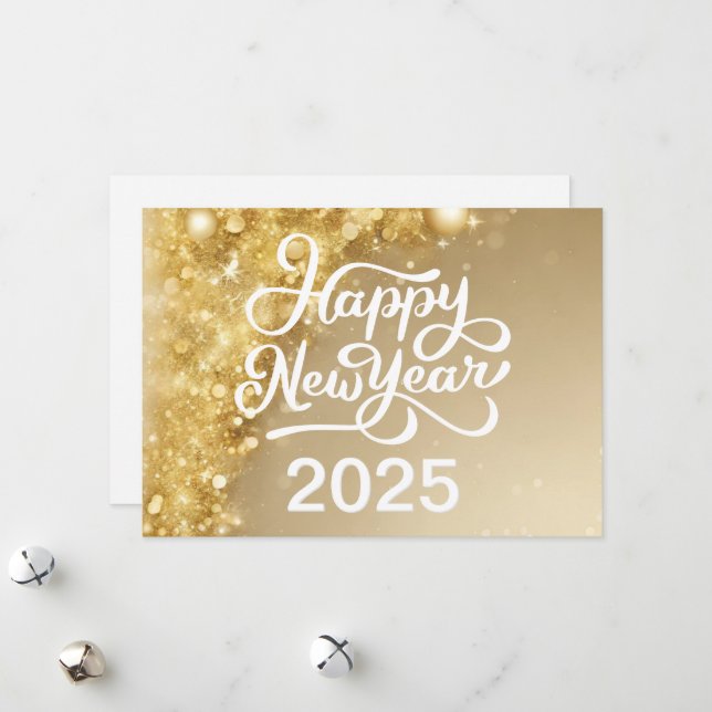 Tarjeta Festiva Empresa moda Gold Happy New Year 2025 (Anverso/Reverso In Situ)