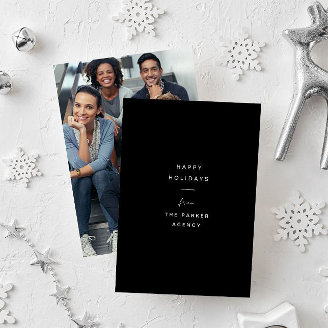 Tarjeta Festiva Empresa | Negro con foto (A modern and minimal corporate holiday card with photo)