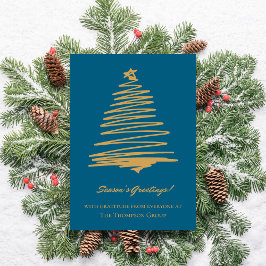 Tarjeta Festiva Empresa verde azulada Gold Christmas Tree