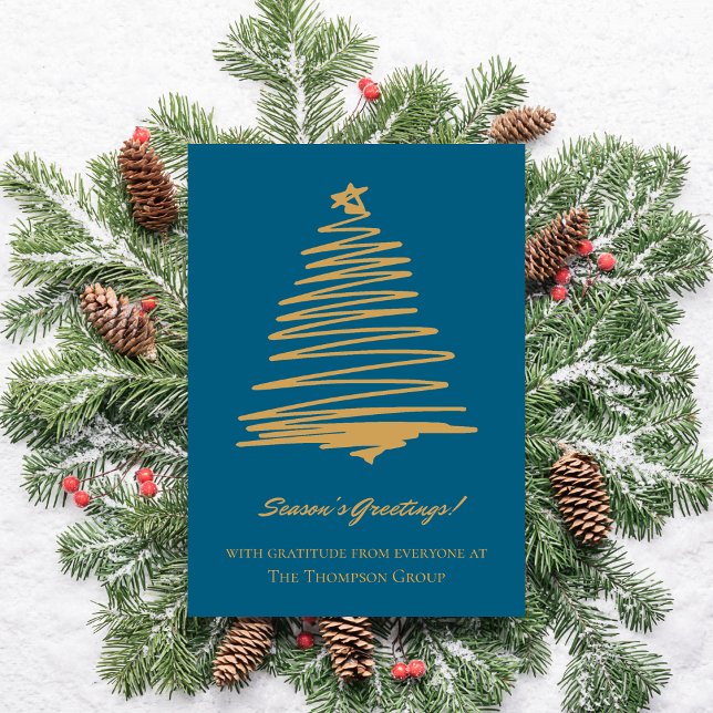 Tarjeta Festiva Empresa verde azulada Gold Christmas Tree (Teal Gold Christmas Tree Corporate Business Holiday Card)