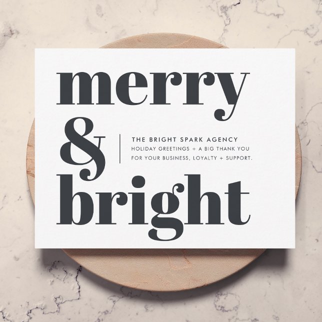 Tarjeta Festiva Empresas navidades | Merry y Bright Black & White (Elegant business Christmas card created for professional, minimal, and festive holiday greetings)