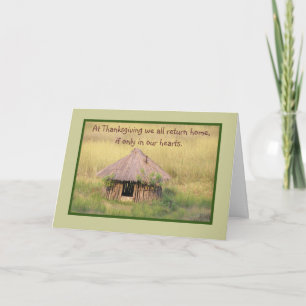 TARJETA FESTIVA EN ACCIÓN DE GRACIAS VOLVEMOS A CASA/ CHOZA AFRICA