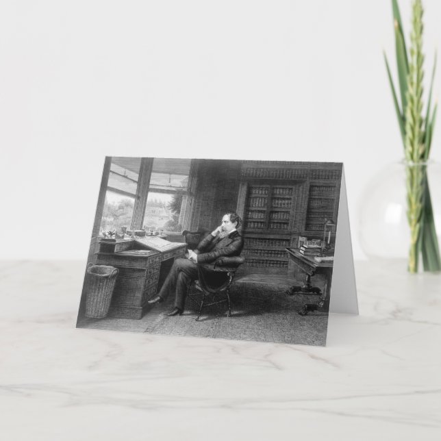 Tarjeta Festiva En el estudio de Charles Dickens (Anverso)