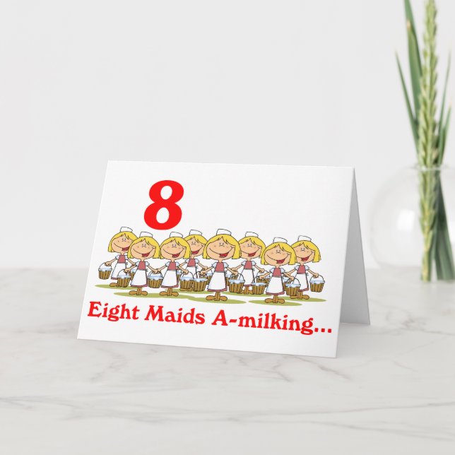 Tarjeta Festiva En el octavo día de Navidades, ocho empleadas domé (Anverso)