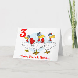 Tarjeta Festiva En el tercer día de los Navidades, tres gallinas f